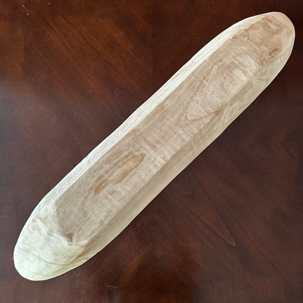 Large Hand Carved Wood Dough Bowl 32" Long Rustic Trencher Centerpiece - Picture 9 of 12